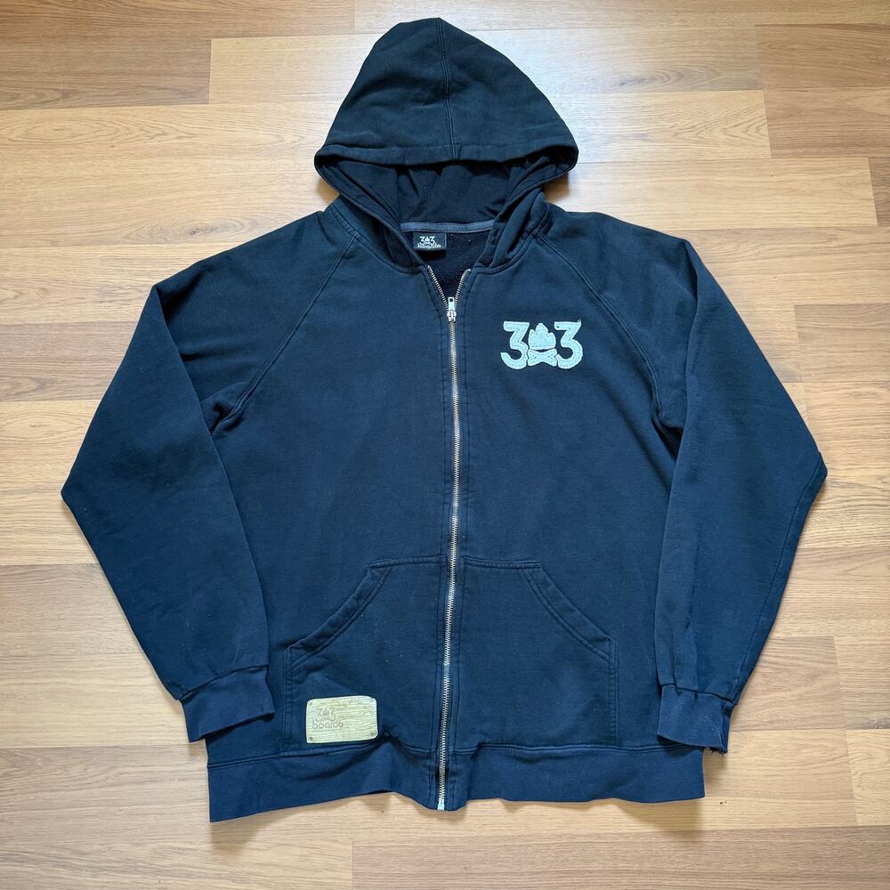 Men's 303 3x3 Boards Skate Company Black Zip Up Hoodie Sweatshirt Jacket Sz XL